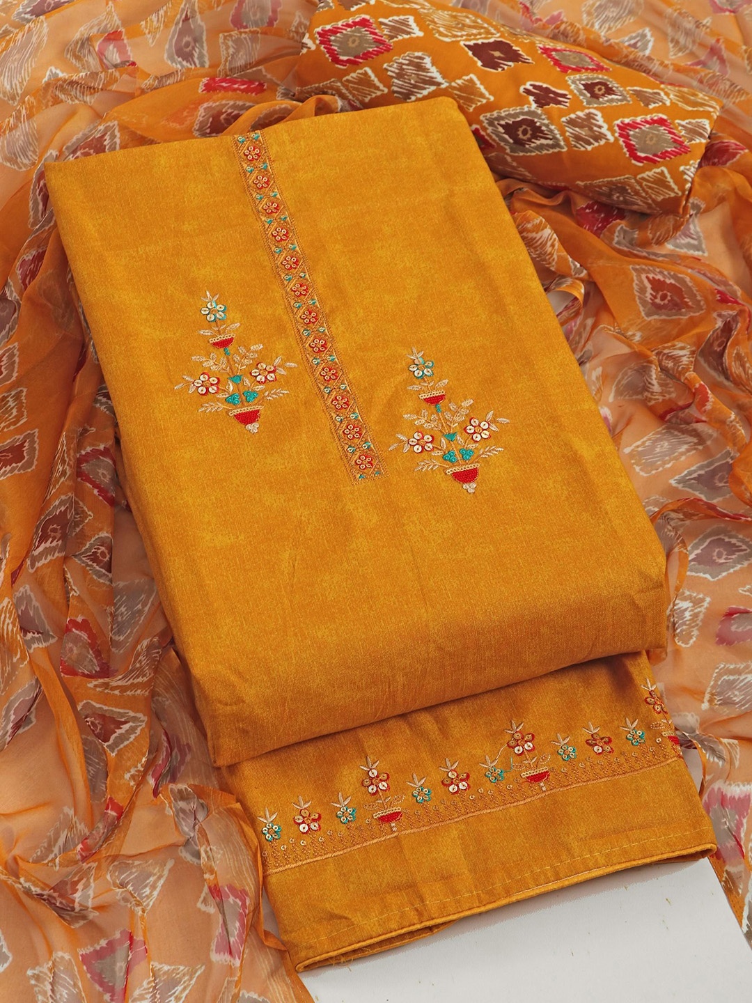 

Panzora Embroidered Unstitched Dress Material, Yellow