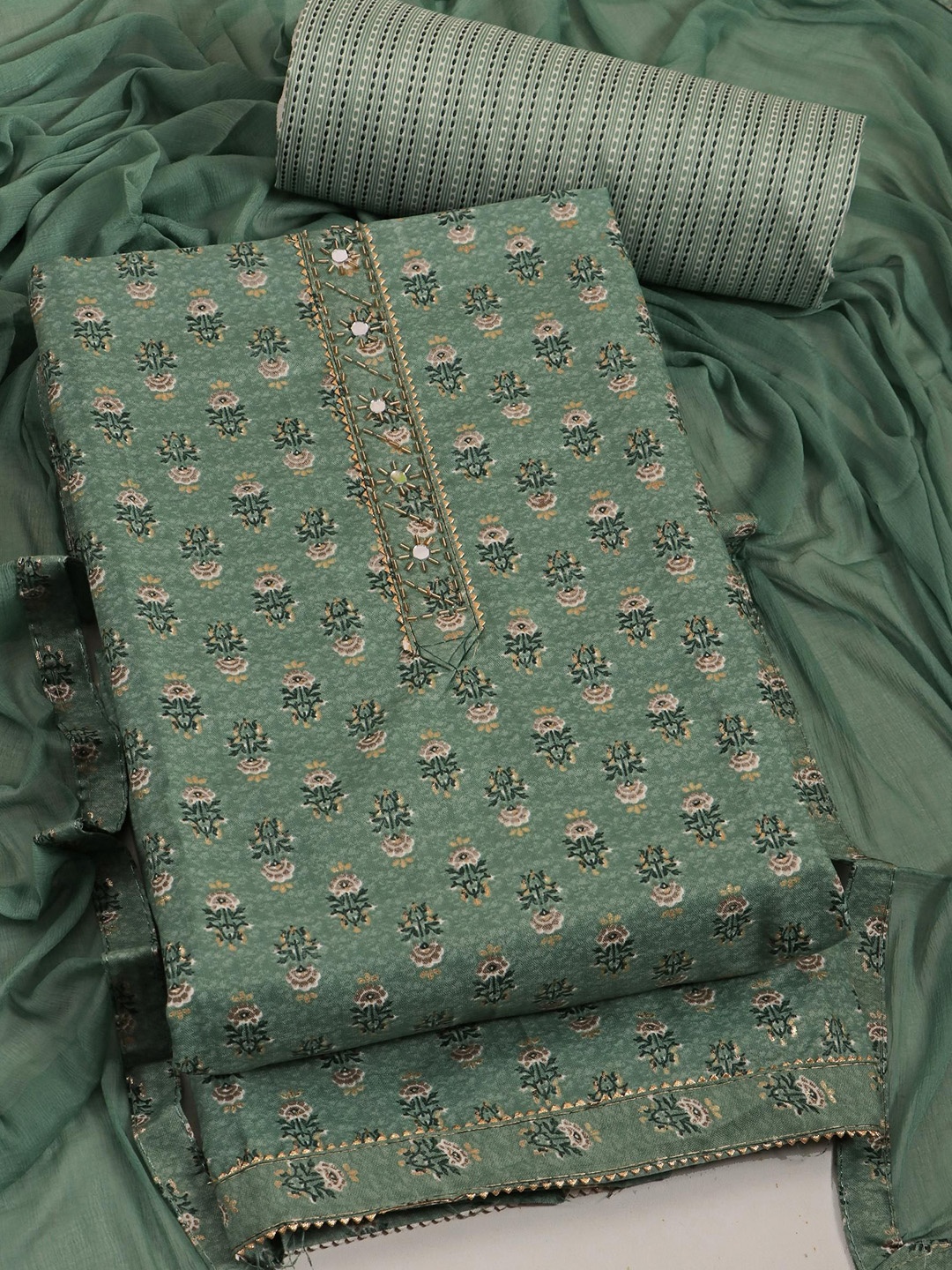 

Panzora Unstitched Dress Material, Green