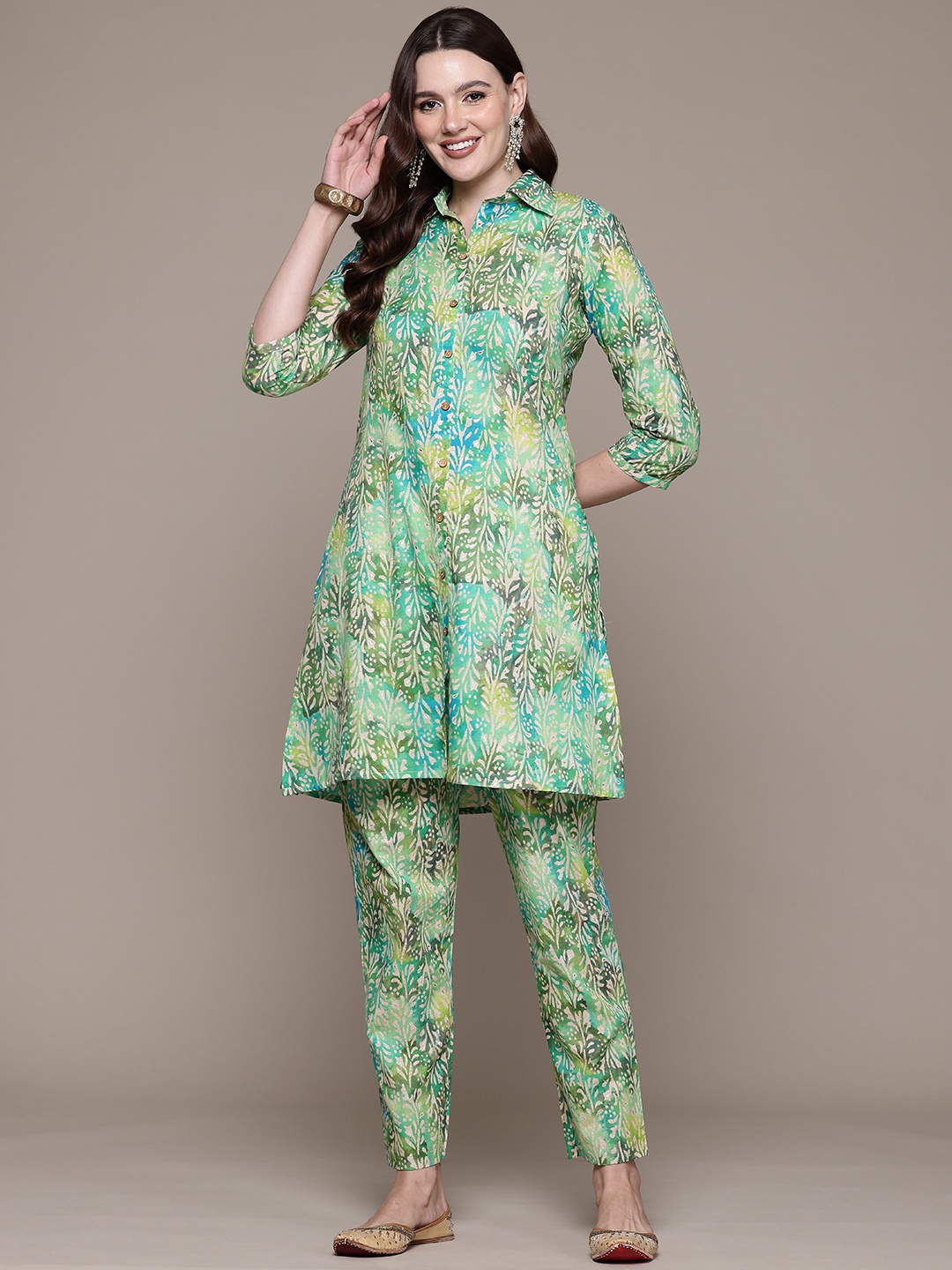 

Readiprint Printed Pure Cotton Tunic With Trousers, Green