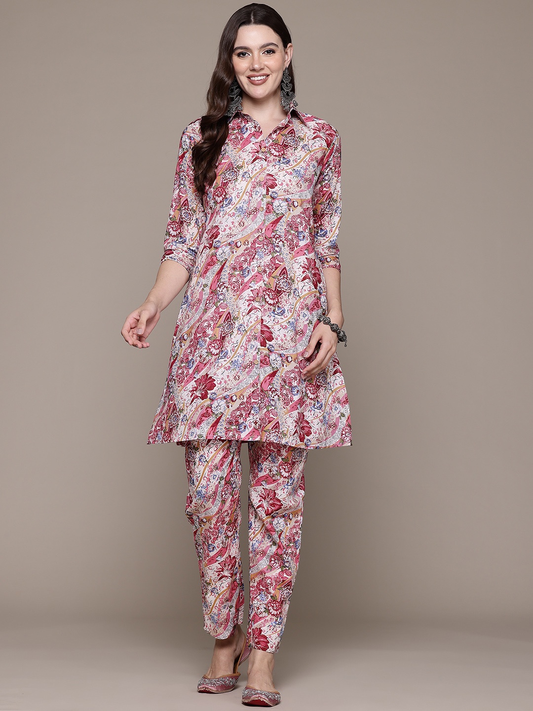 

Readiprint Floral Printed Pure Cotton Tunic With Trousers, Mauve