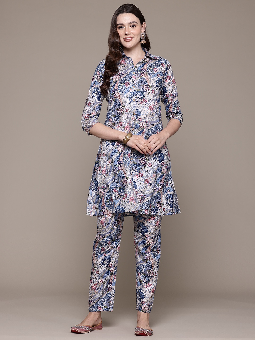Readiprint Printed Pure Cotton Tunic With Trousers, Blue