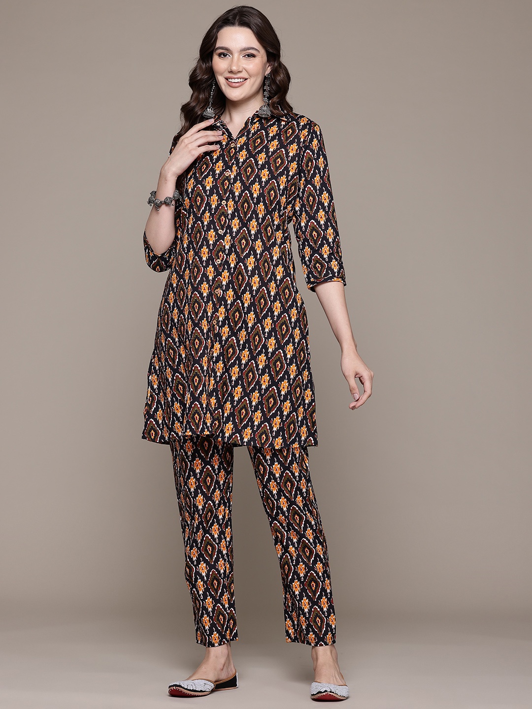 

Readiprint Printed Pure Cotton Tunic With Trousers, Black