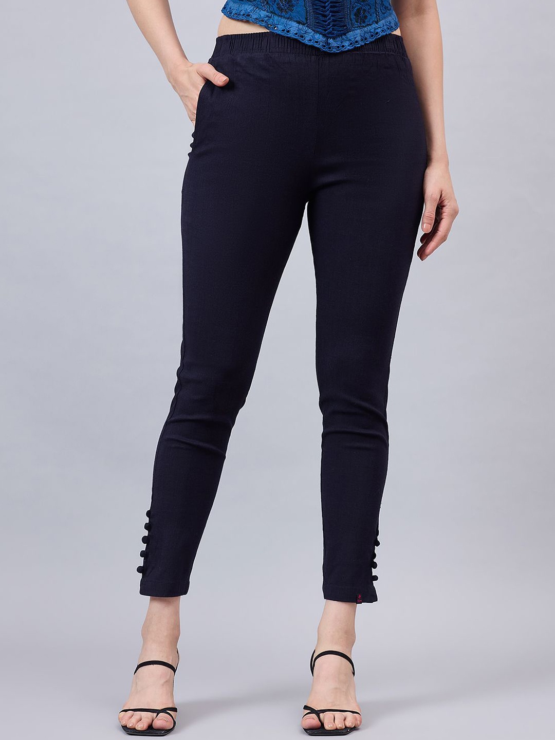 

THE PAJAMA FACTORY Women Relaxed Tapered Fit Trousers, Navy blue