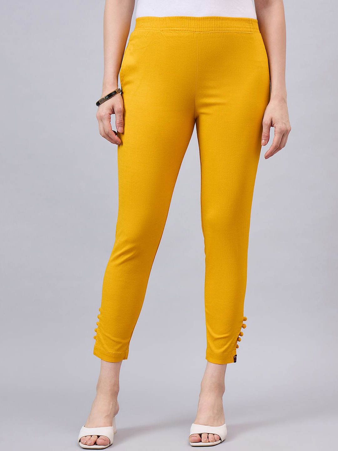 

THE PAJAMA FACTORY Women Relaxed Tapered Fit Trousers, Mustard