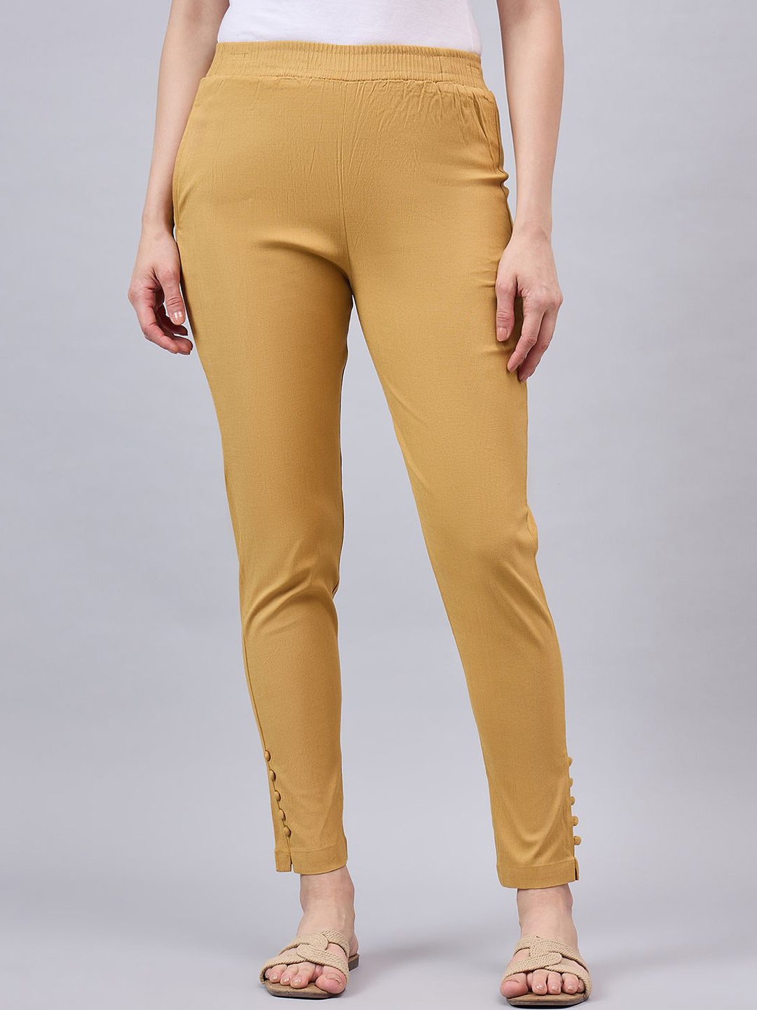 

THE PAJAMA FACTORY Women Relaxed Tapered Fit Trousers, Gold