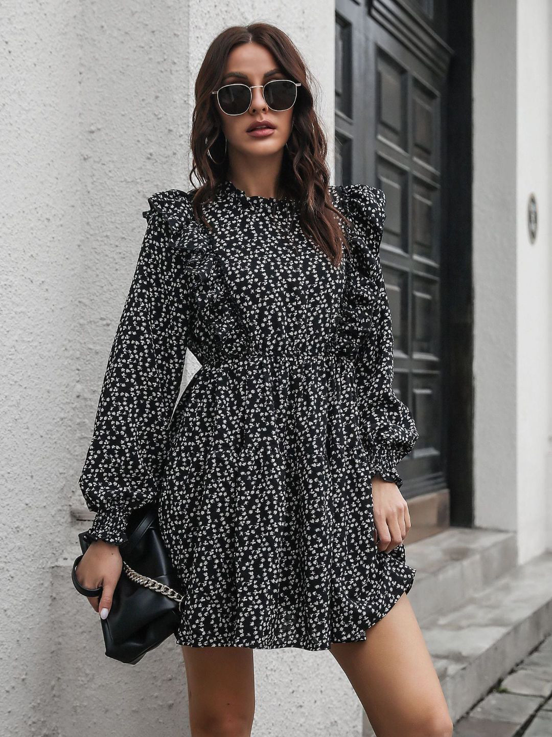 

4WRD by Dressberry Print Fit & Flare Dress, Black