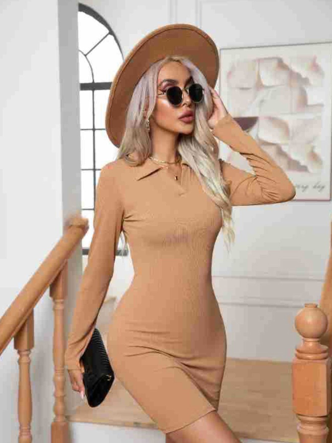 

4WRD by Dressberry Shirt Collar Bodycon Dress, Khaki