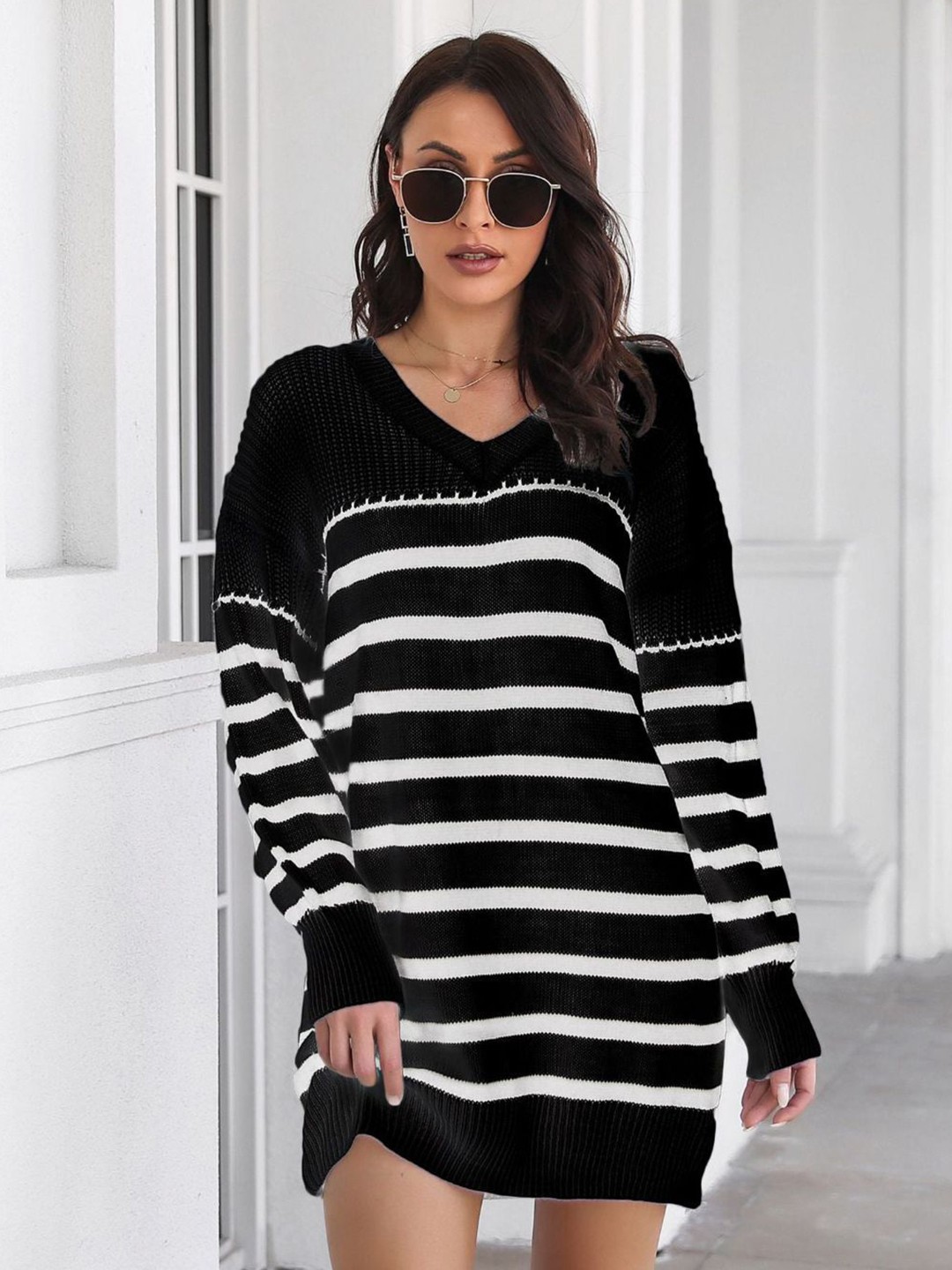 

4WRD by Dressberry Striped Dress, Black