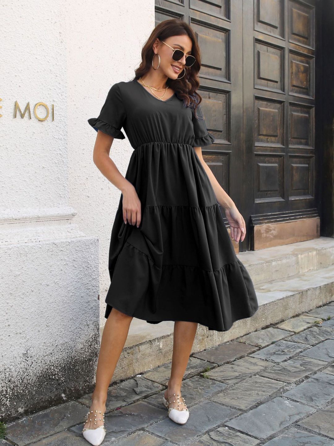 

4WRD by Dressberry Empire Midi Dress, Black