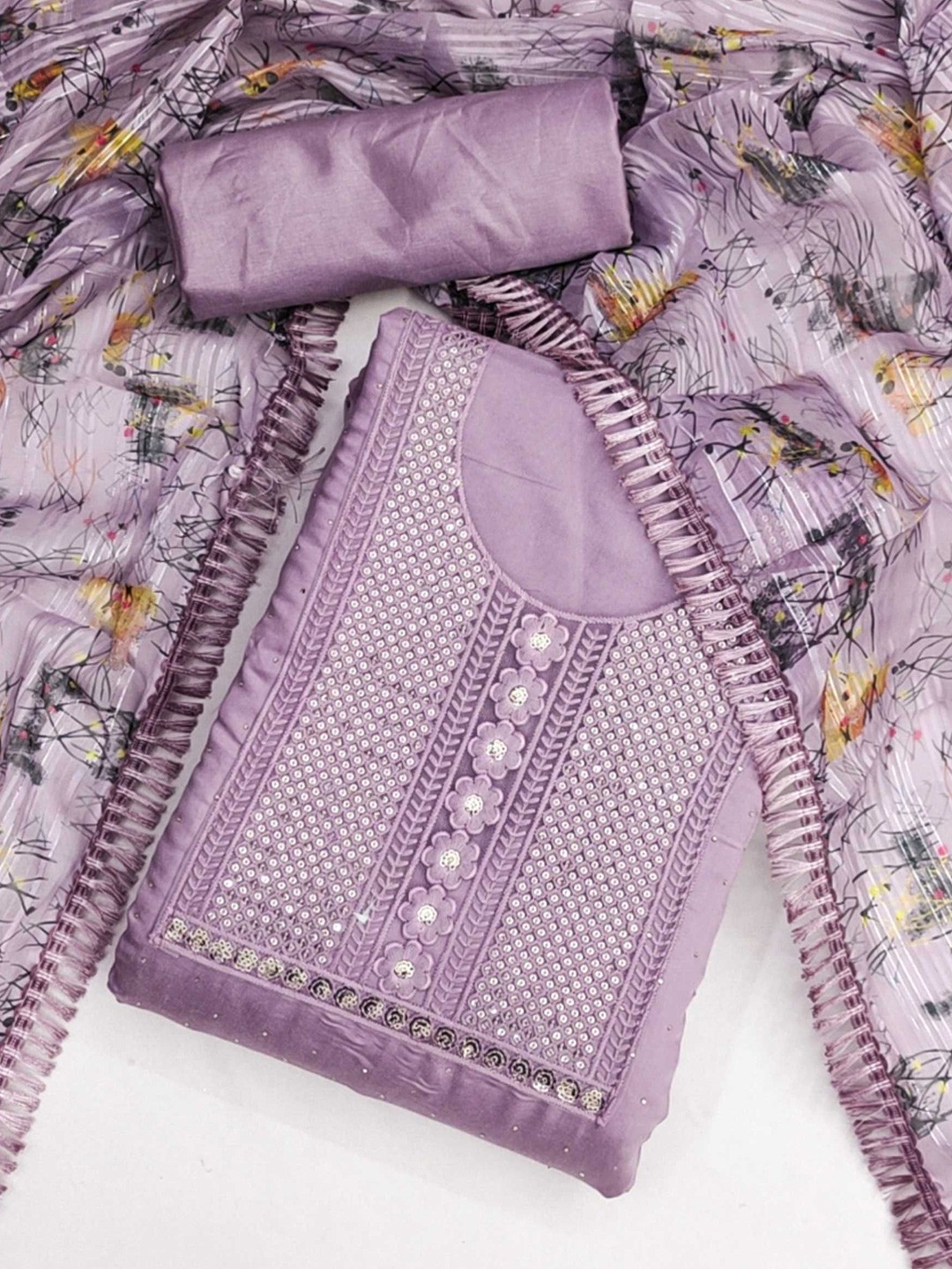 

Panzora Embroidered Unstitched Dress Material, Lavender