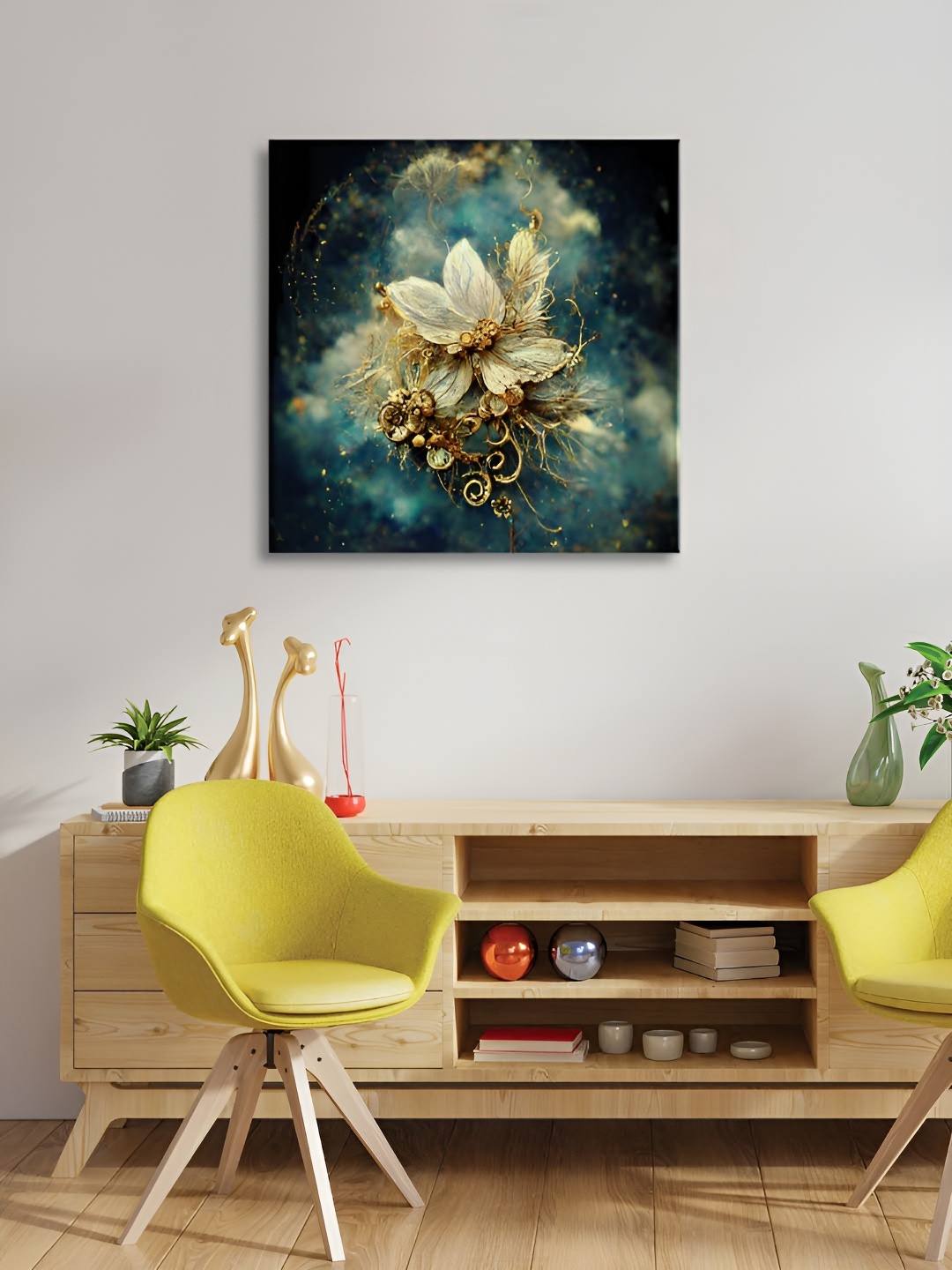 

RANDOM Blue & Cream-Coloured Floral Printed Wall Paintings