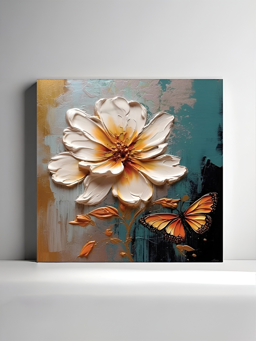 

RANDOM Beige & Blue Canvas Floral and Botanical Wall Painting