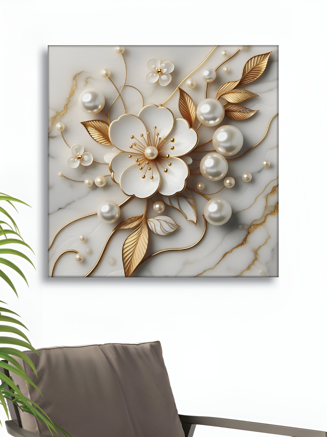 

RANDOM White & Gold-Toned Canvas Floral and Botanical Wall Paintings