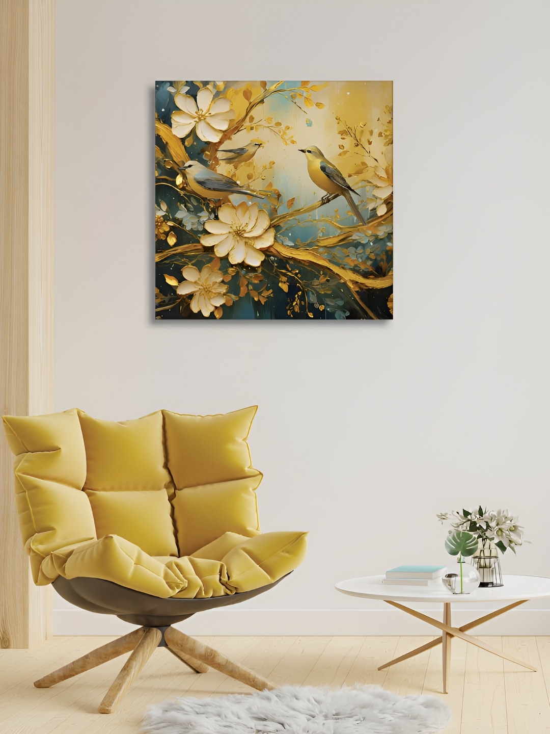 

RANDOM Yellow & Grey Floral & Birds Canvas Wall Art