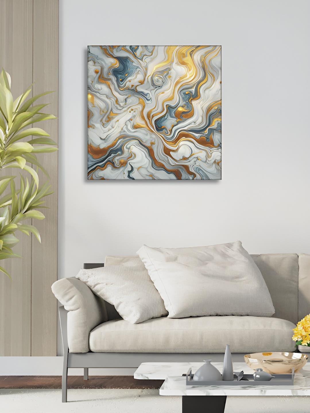 

RANDOM White & Gold Toned Abstract Canvas Wall Art
