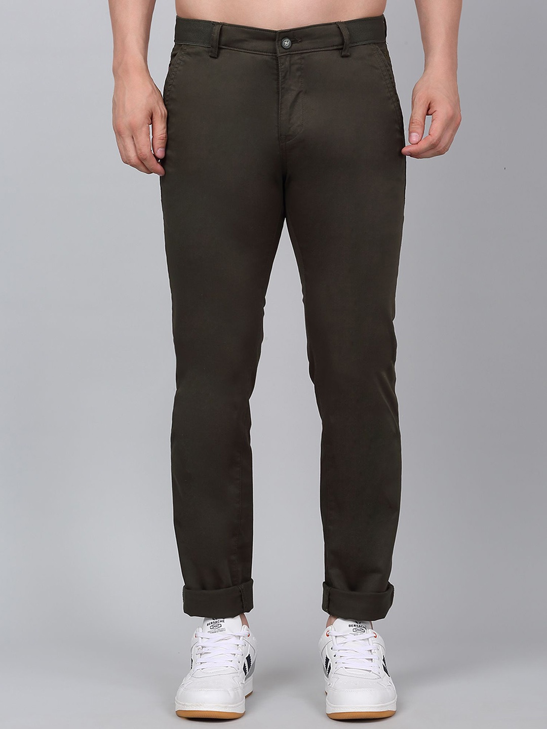 

Cantabil Men Solid Regular Fit Trousers, Green