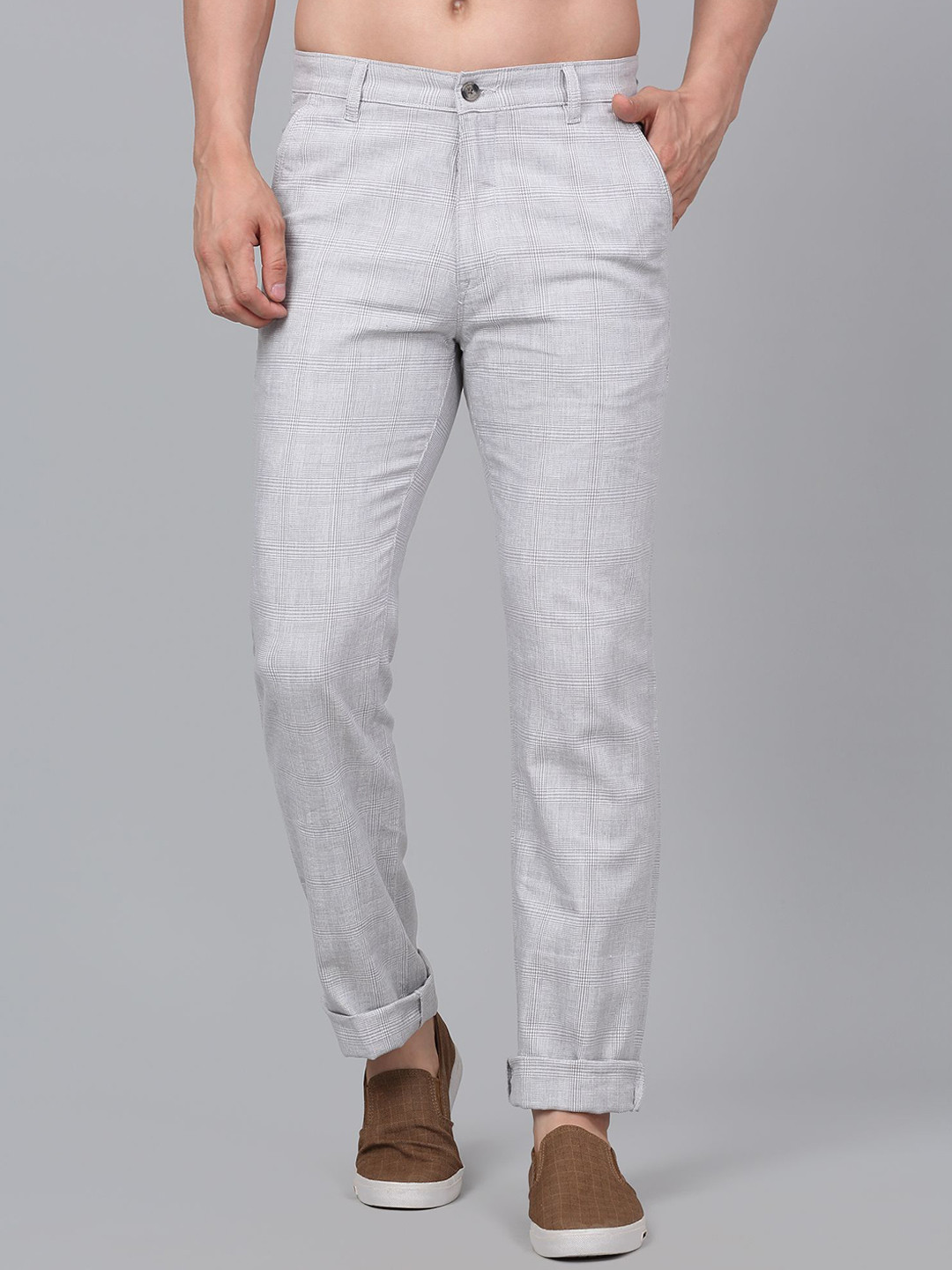 

Cantabil Men Striped Trousers, Grey