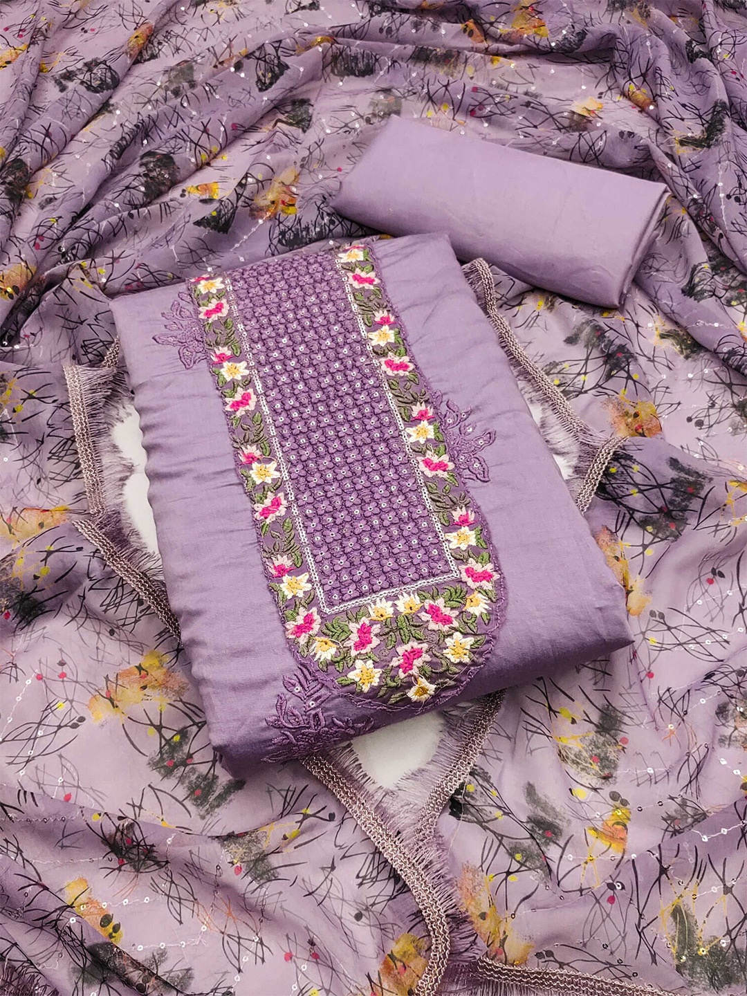 

Panzora Embroidered Unstitched Dress Material, Purple