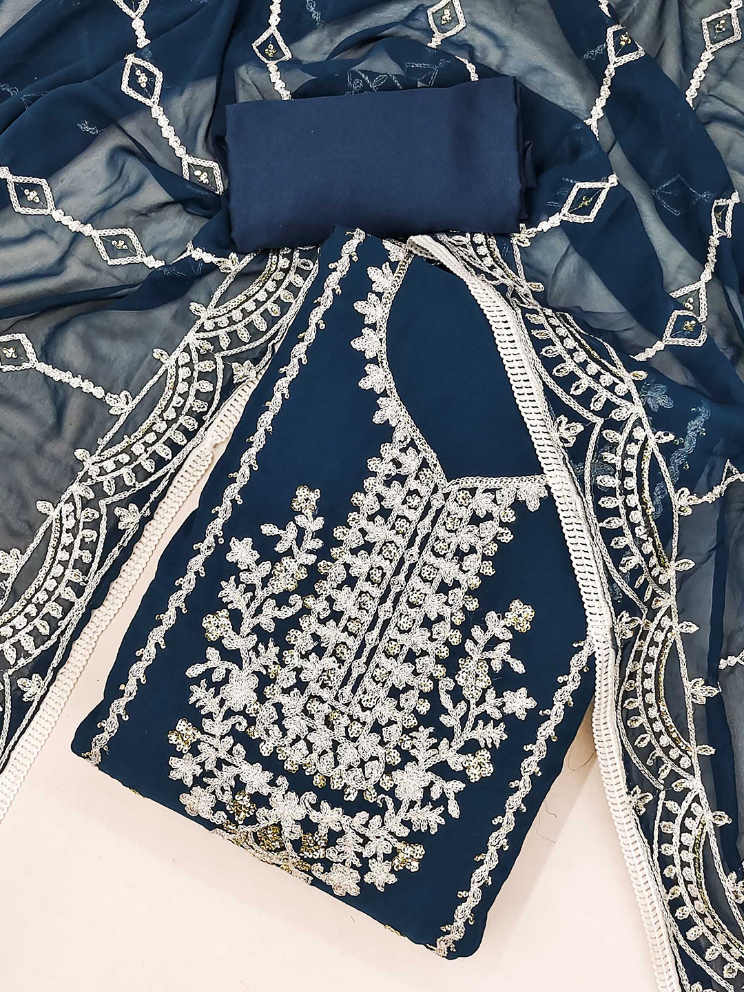 

Panzora Embroidered Unstitched Dress Material, Blue