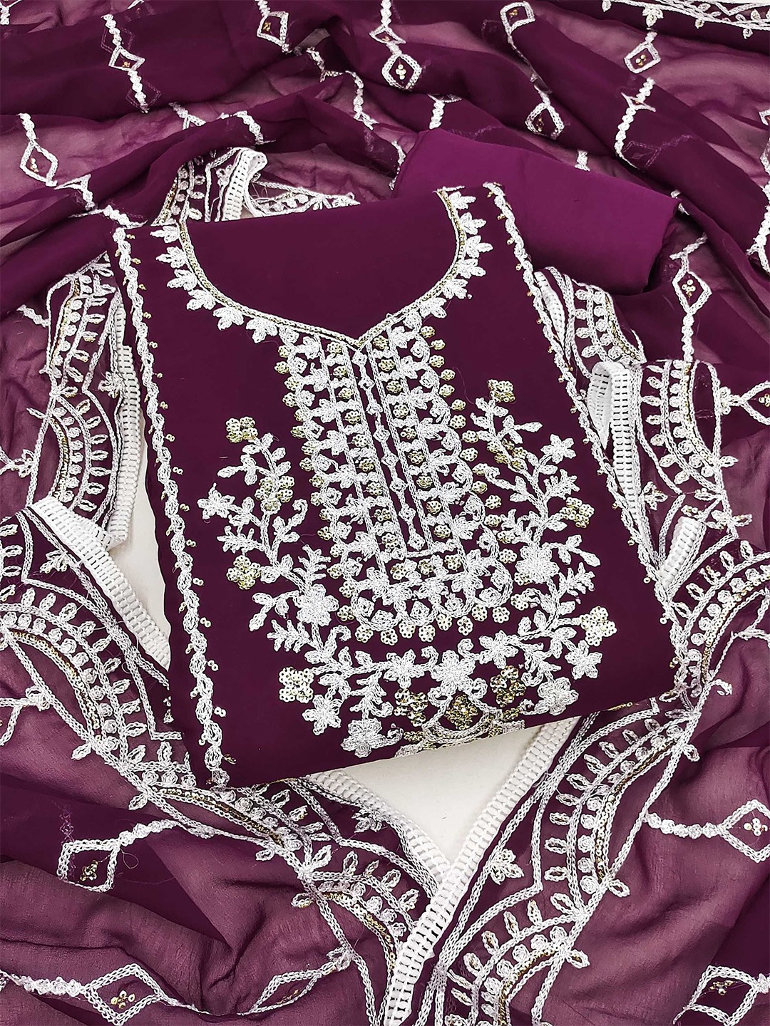

Panzora Embroidered Unstitched Dress Material, Purple