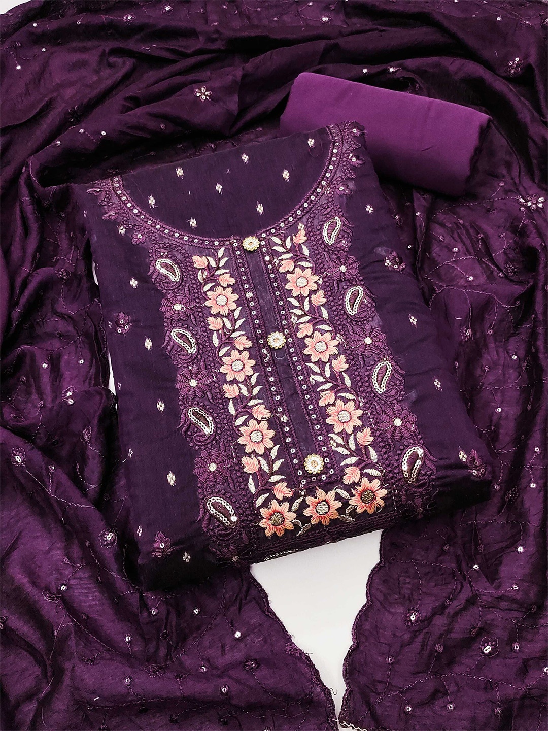 

Panzora Embroidered Unstitched Dress Material, Purple