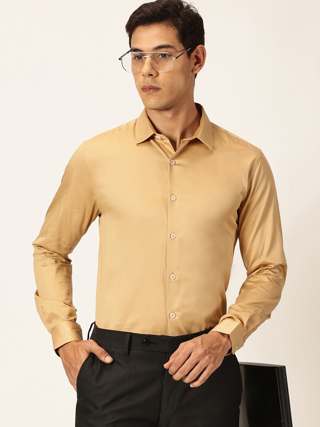 

Thomas Scott Men Cotton Slim Fit Opaque Formal Shirt, Beige