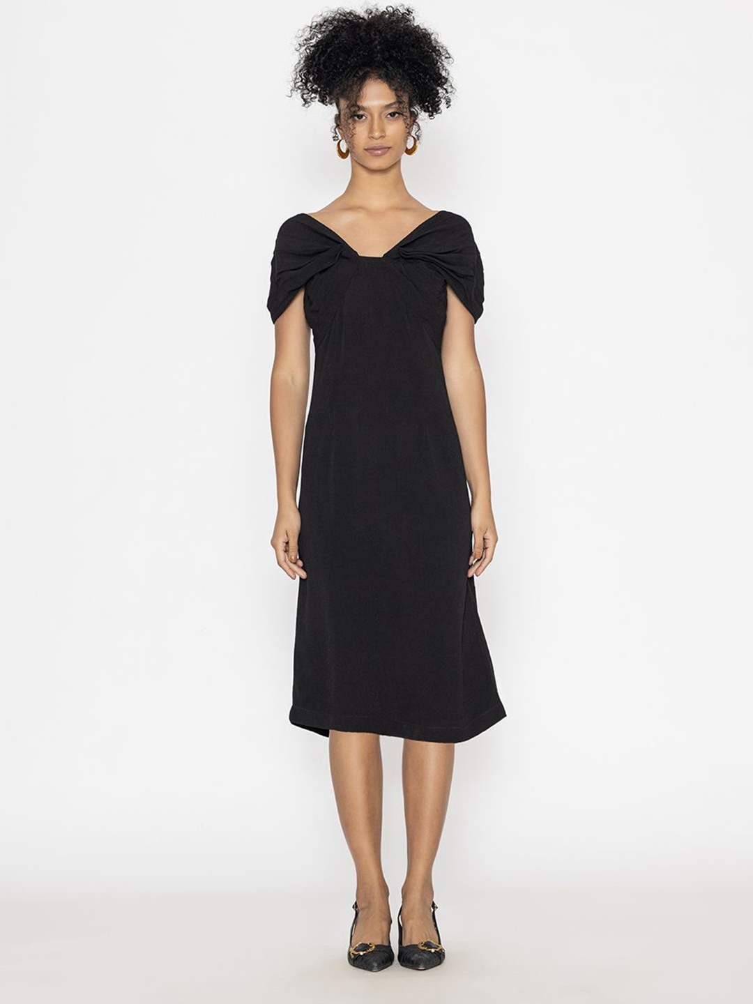 

Contemponari Crepe A-Line Midi Dress, Black