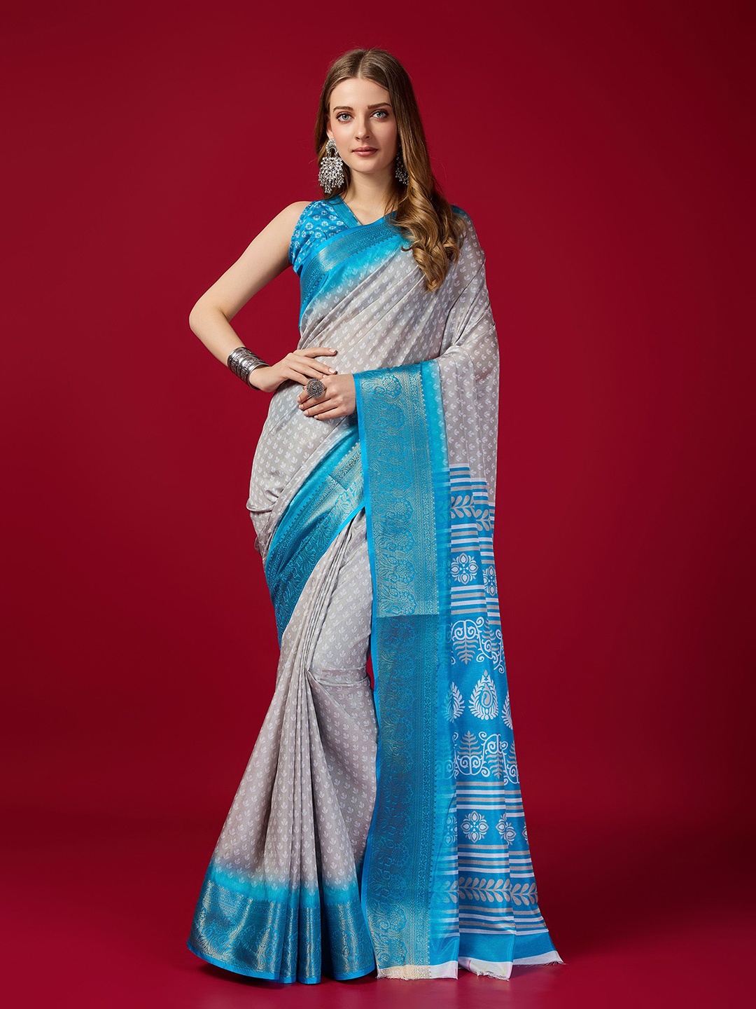 

Fashion FRICKS Ethnic Motifs Saree, Grey melange