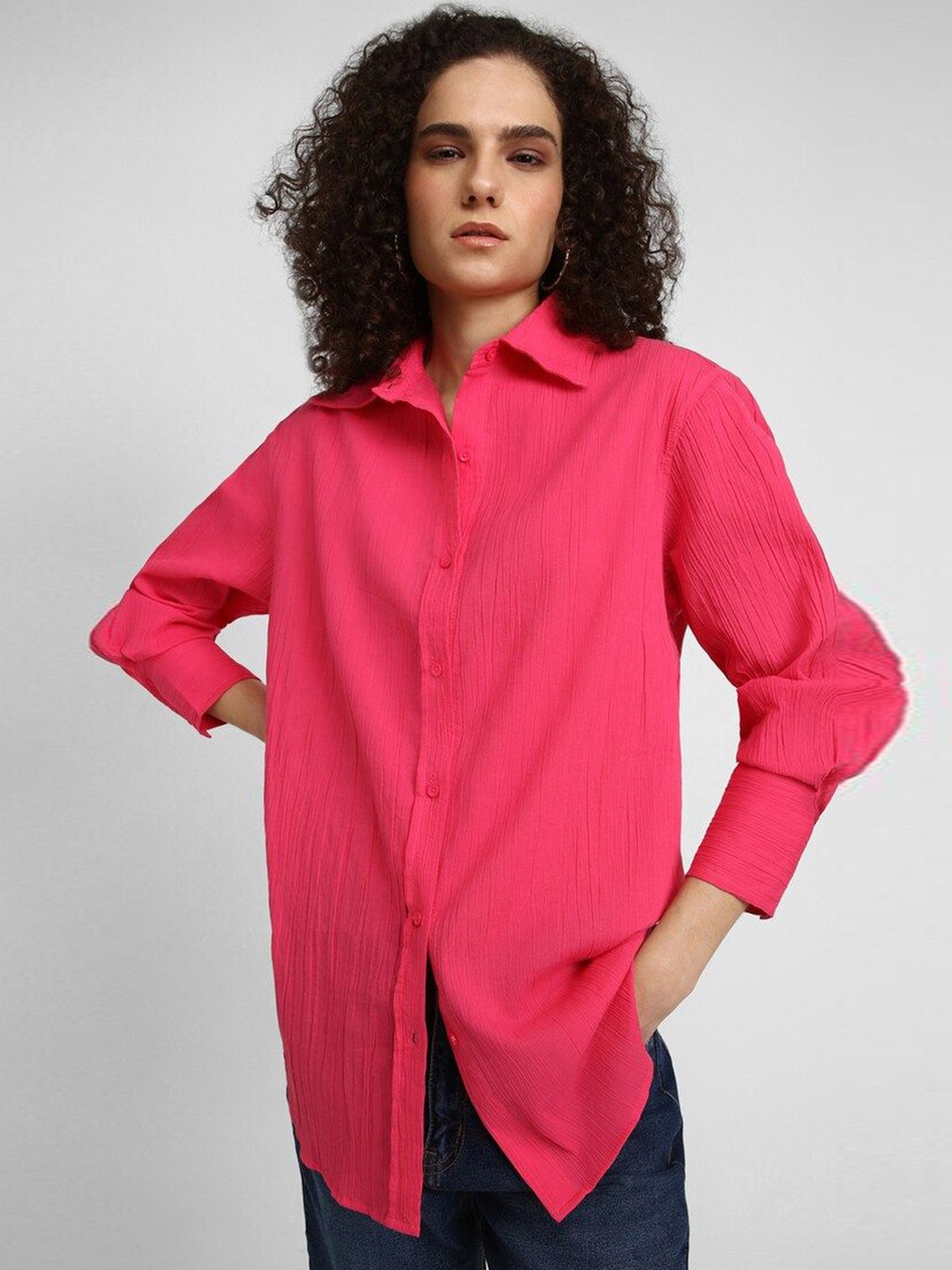 

FOREVER 21 Women Solid Opaque Cotton Casual Shirt, Pink