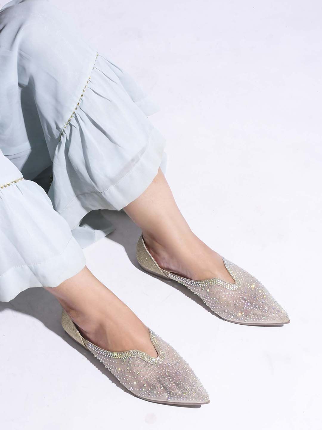 

JM Looks Women Embellished Open Toe Flat, Gold