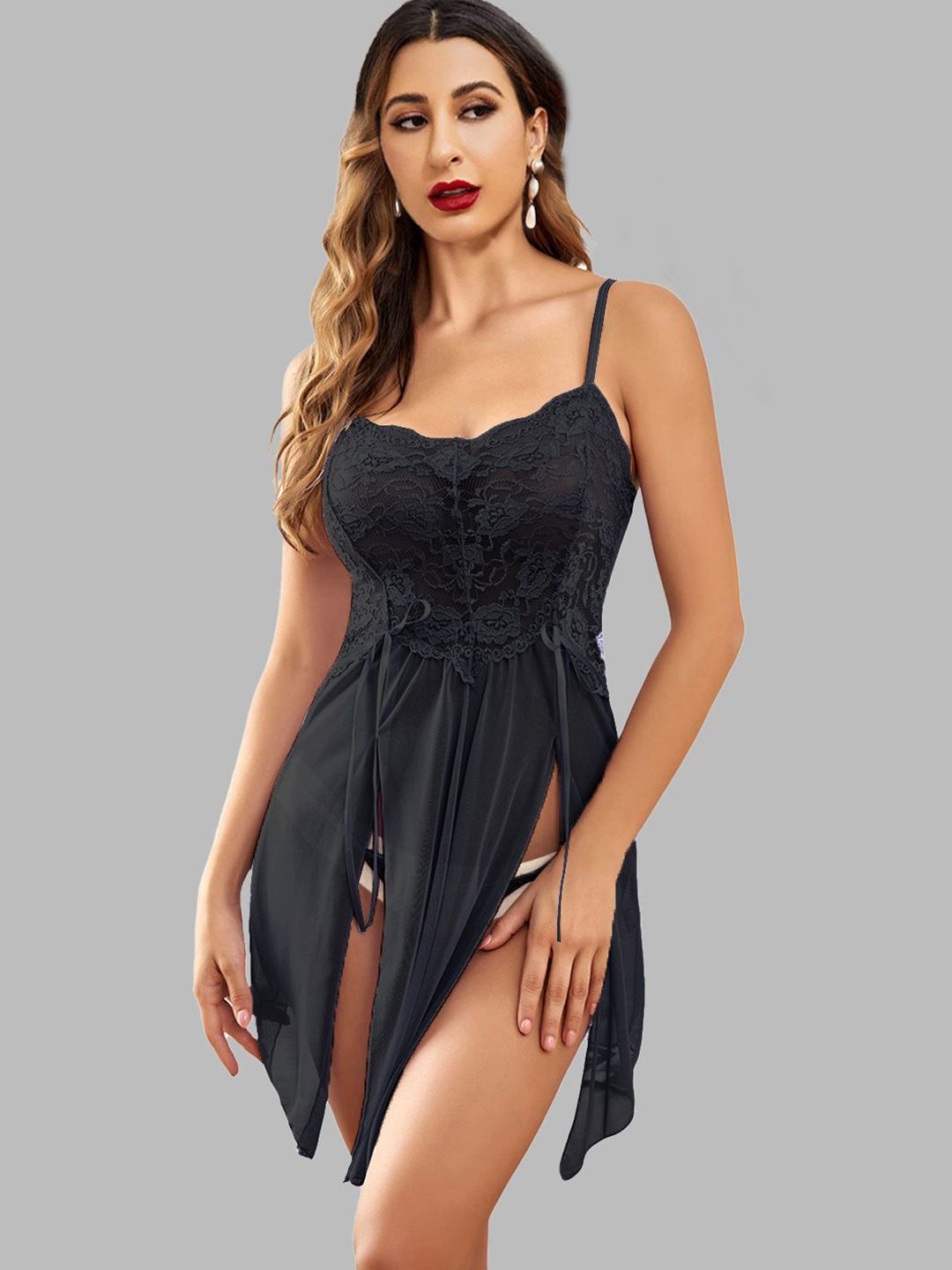 

FIMBUL Shoulder Straps Net Baby Doll, Black