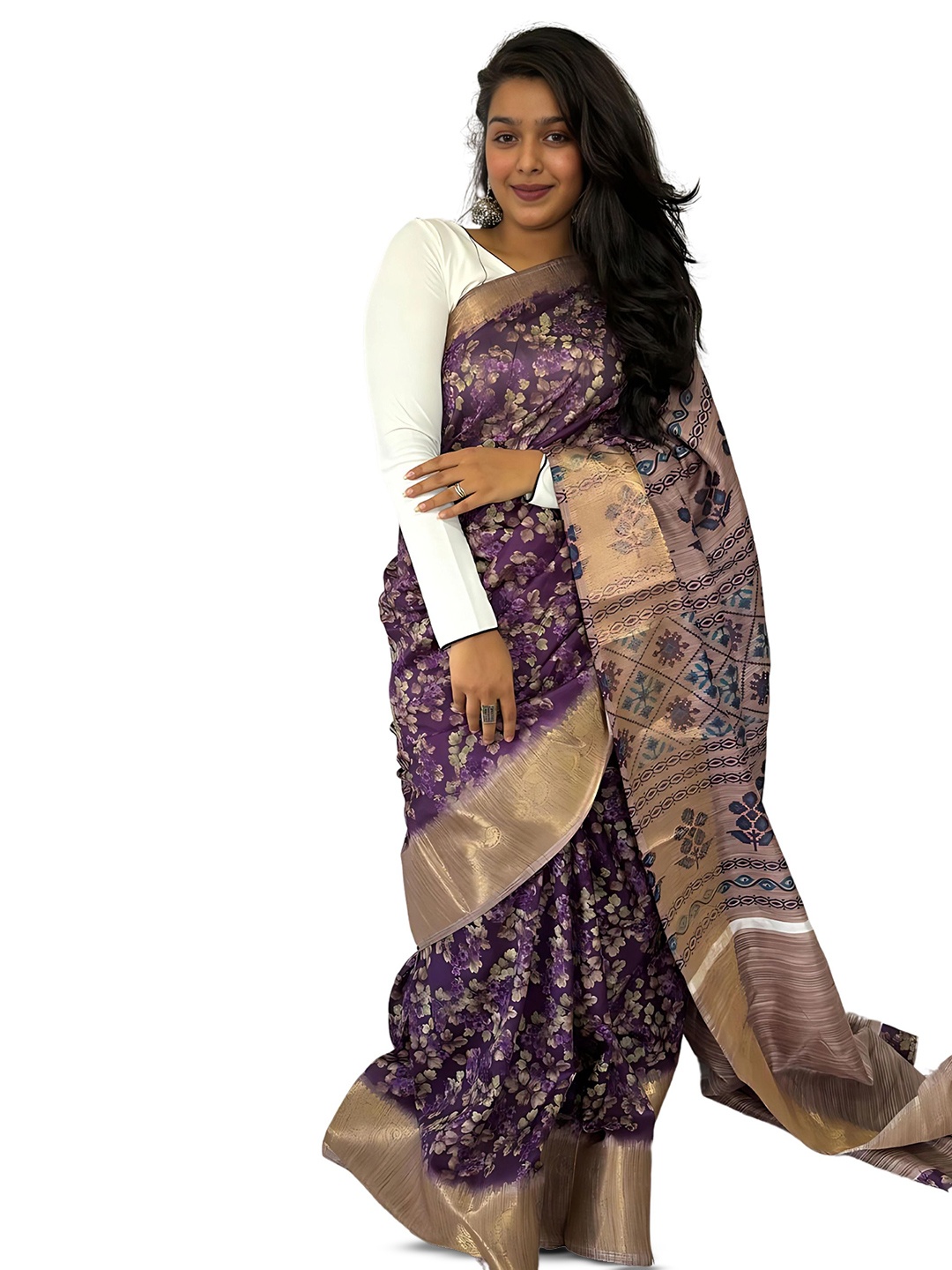 

Sitanjali Floral Zari Chanderi Saree, Purple