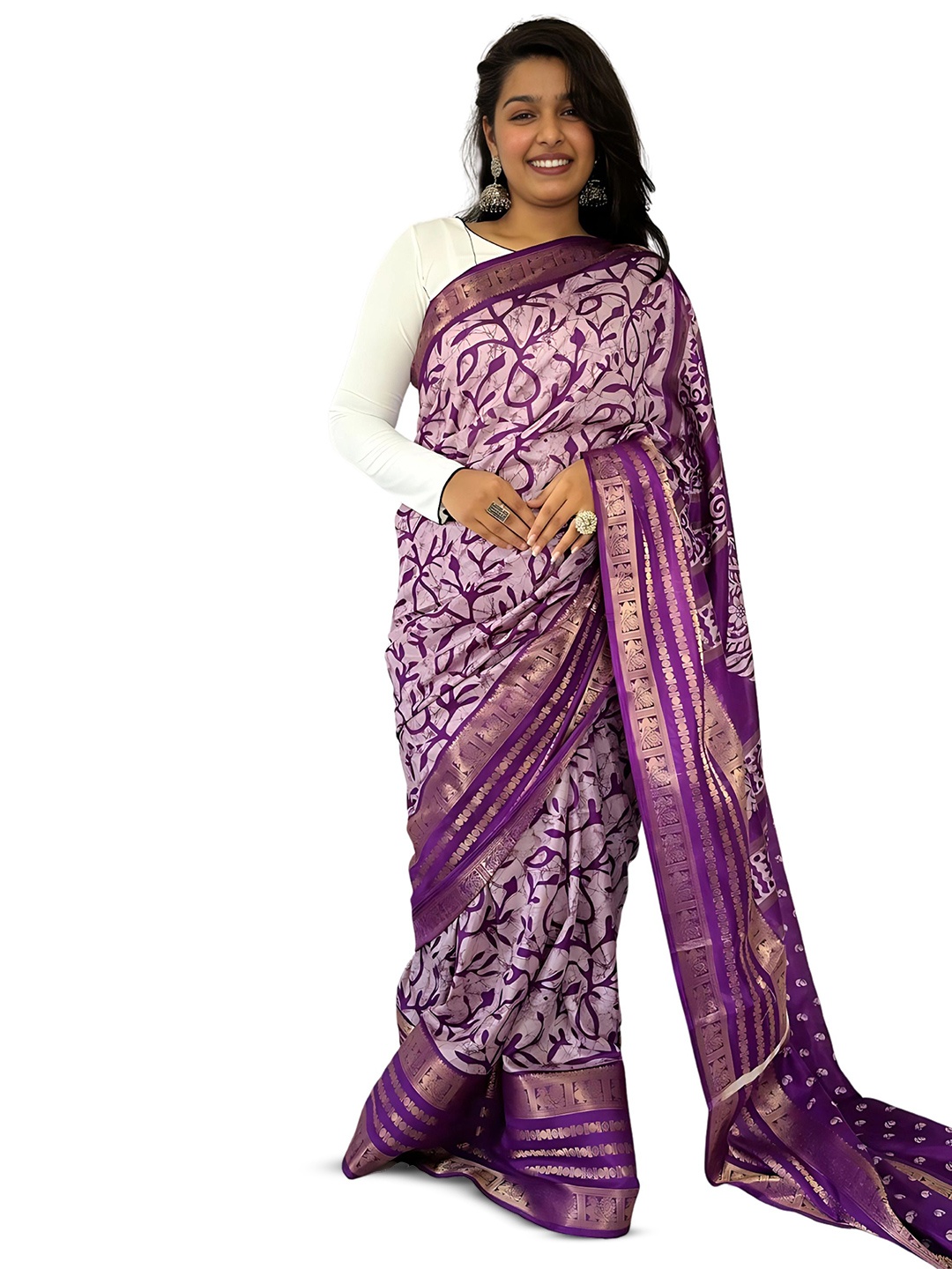 

Sitanjali Floral Zari Chanderi Saree, Purple