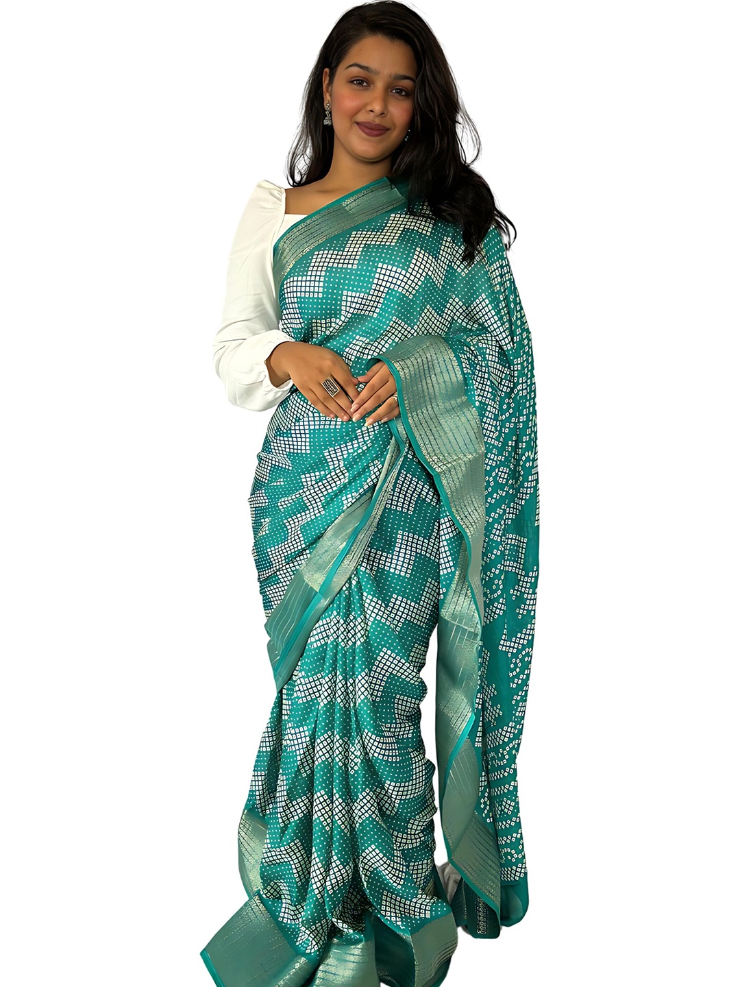 

Sitanjali Floral Zari Chanderi Saree, Teal