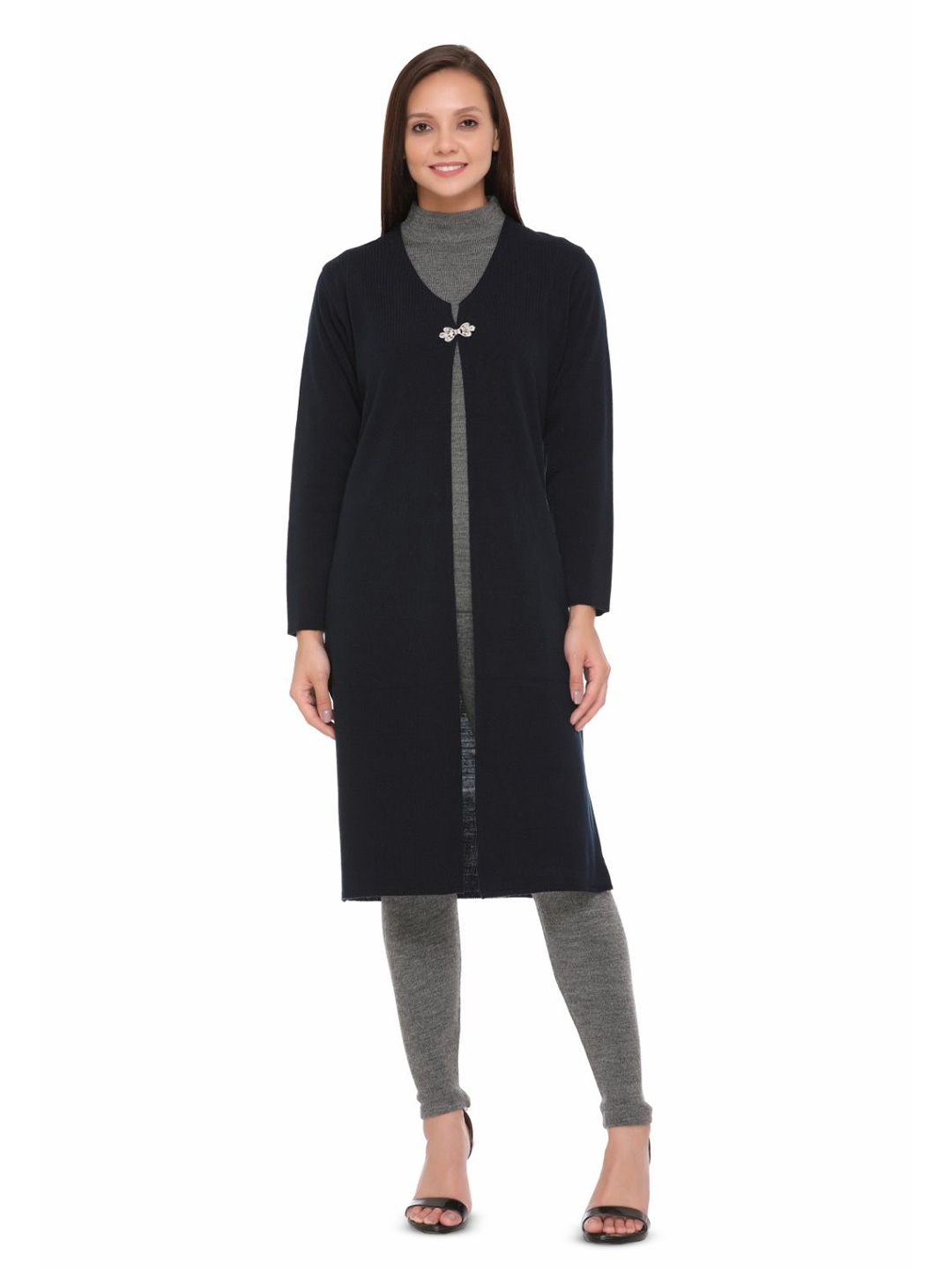 

TWENTY ME V-Neck Long Sleeves Longline Open Front Shrug, Black