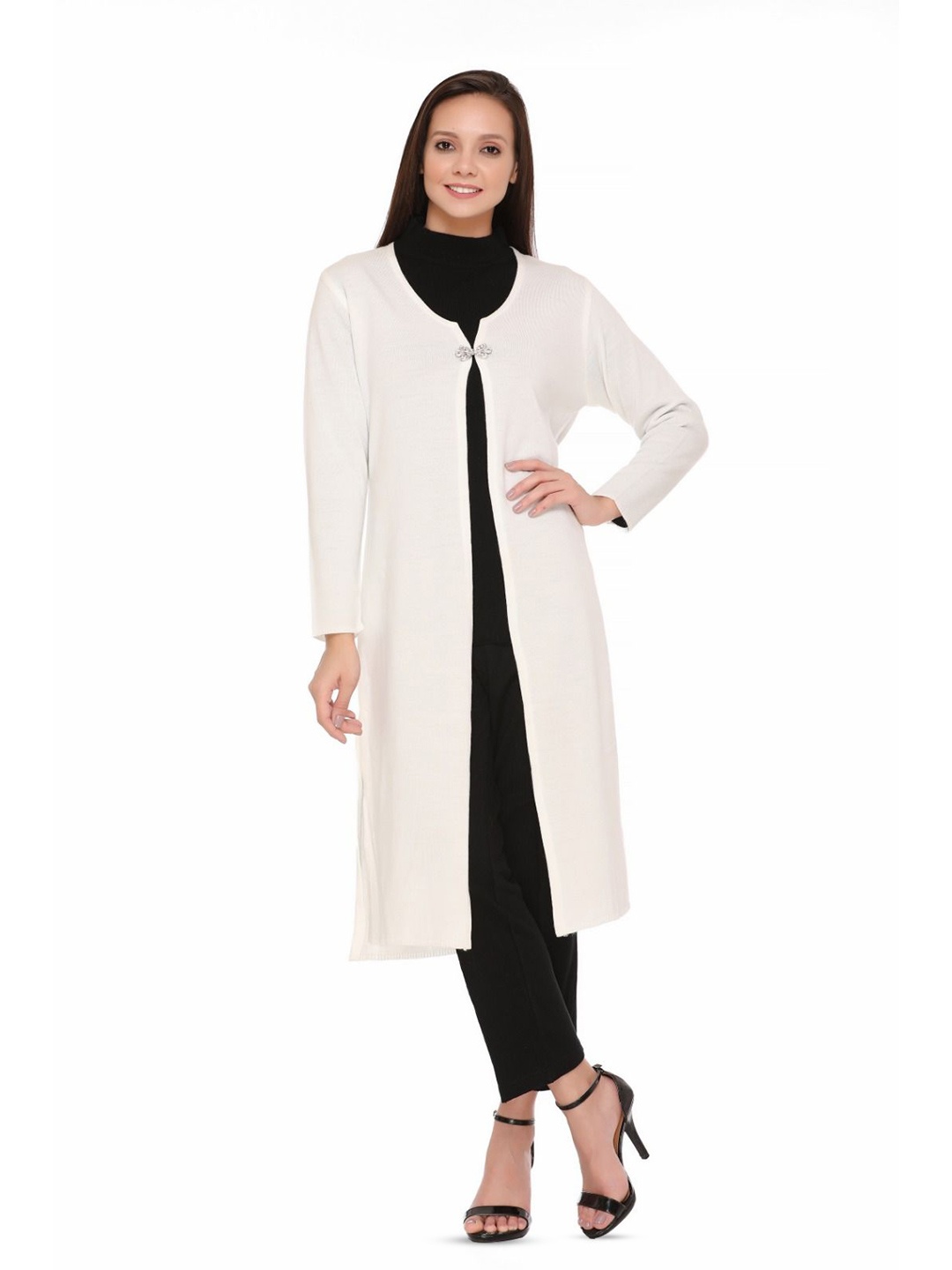 

TWENTY ME V-Neck Long Sleeves Longline Open Front Shrug, White
