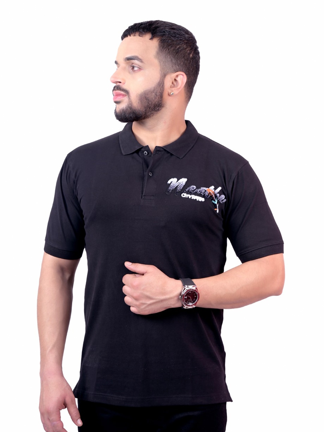 

Pontiac Men Polo Collar Applique T-shirt, Black