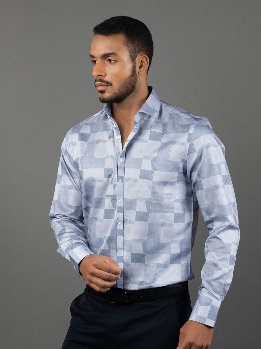

LOUIS STITCH Men Comfort Opaque Checked Formal Regular Fit Shirt, Blue