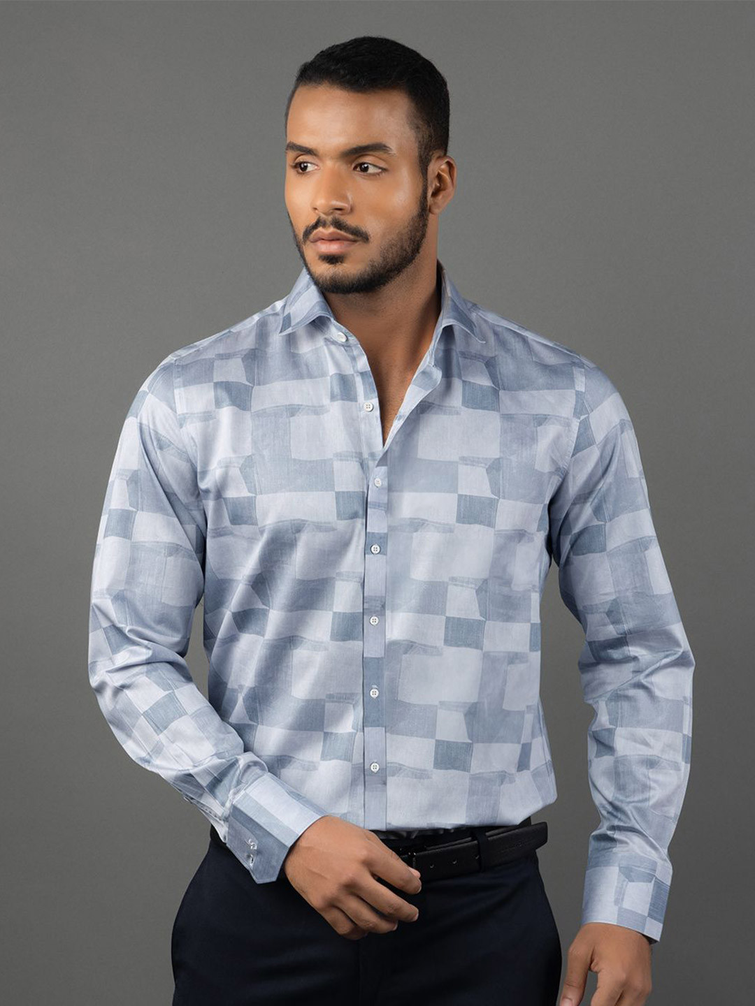

LOUIS STITCH Men Comfort Opaque Checked Formal Regular Fit Shirt, Blue