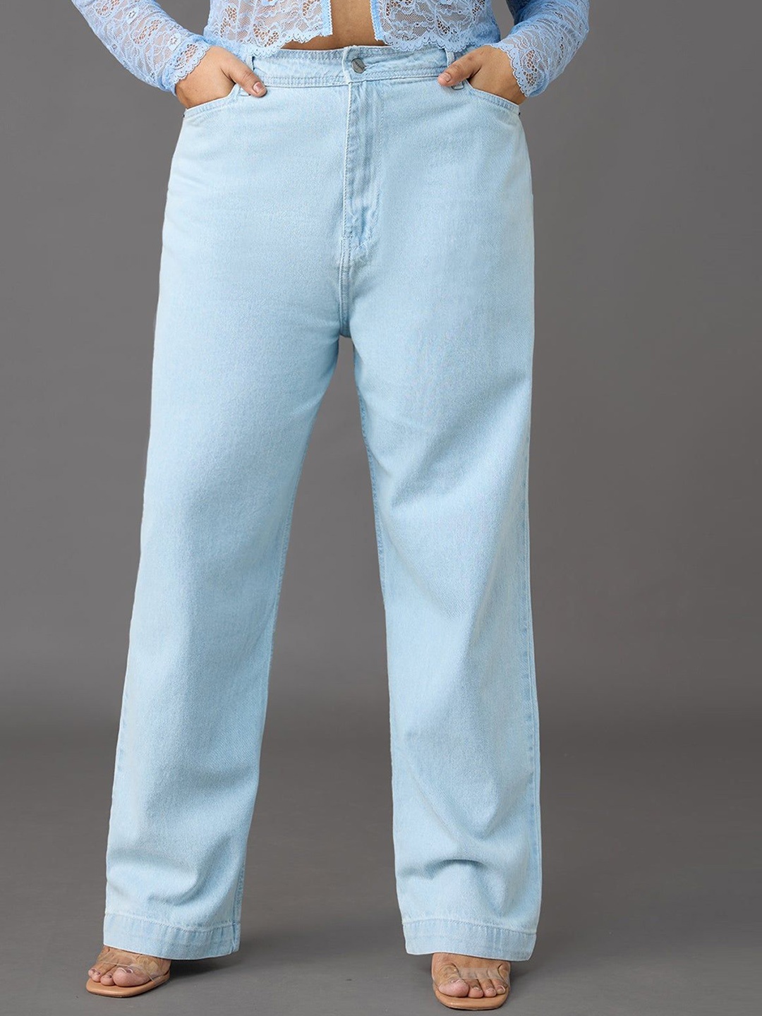 

FREAKINS Women Straight Fit High-Rise Clean Look Pure Cotton Jeans, Blue