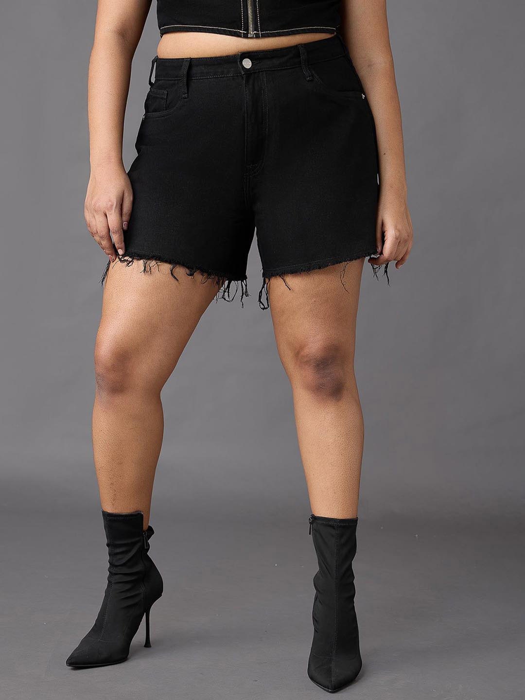 

FREAKINS Women High-Rise Regular Fit Pure Cotton Shorts, Black