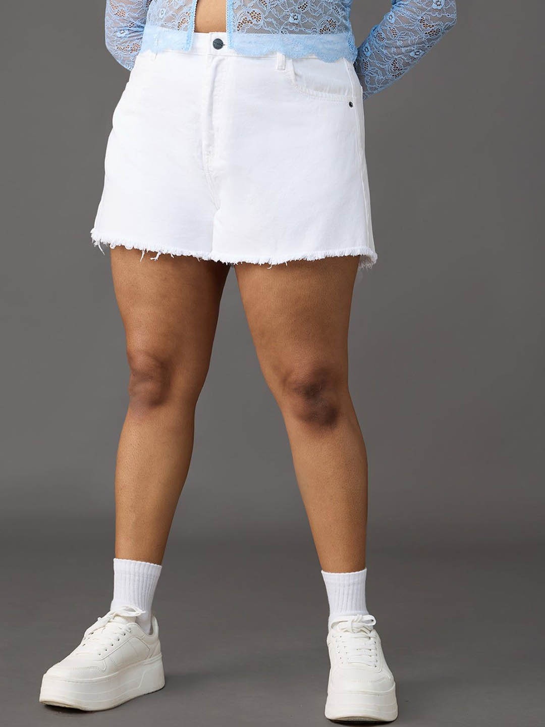 

FREAKINS Women High-Rise Regular Fit Pure Cotton Shorts, White