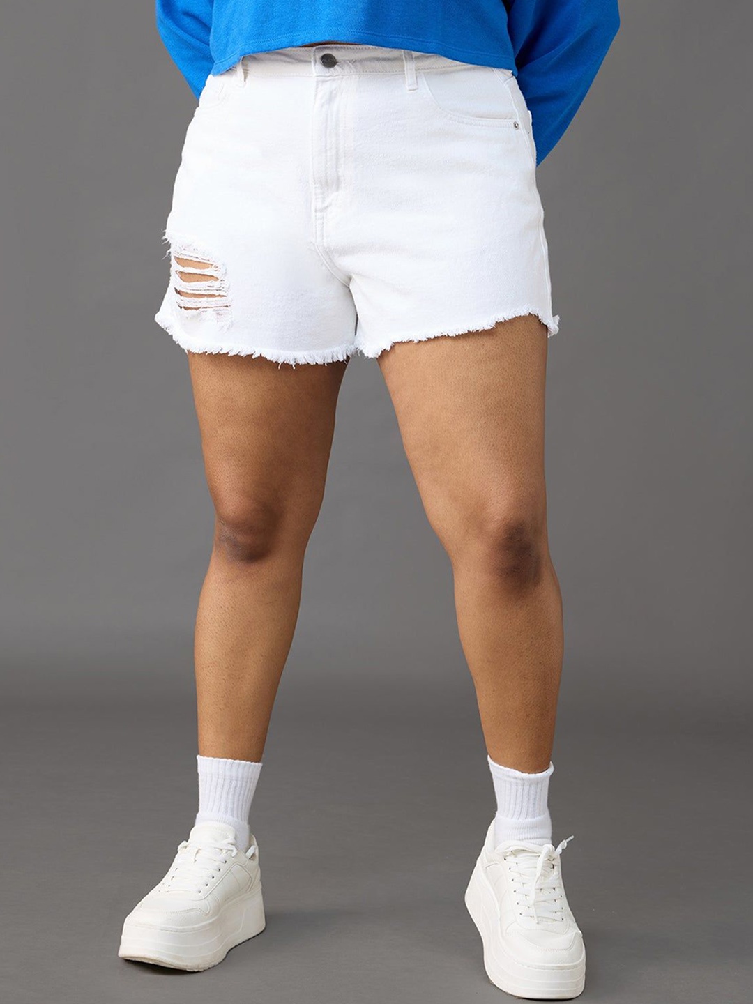 

FREAKINS Women High-Rise Regular Fit Pure Cotton Shorts, White