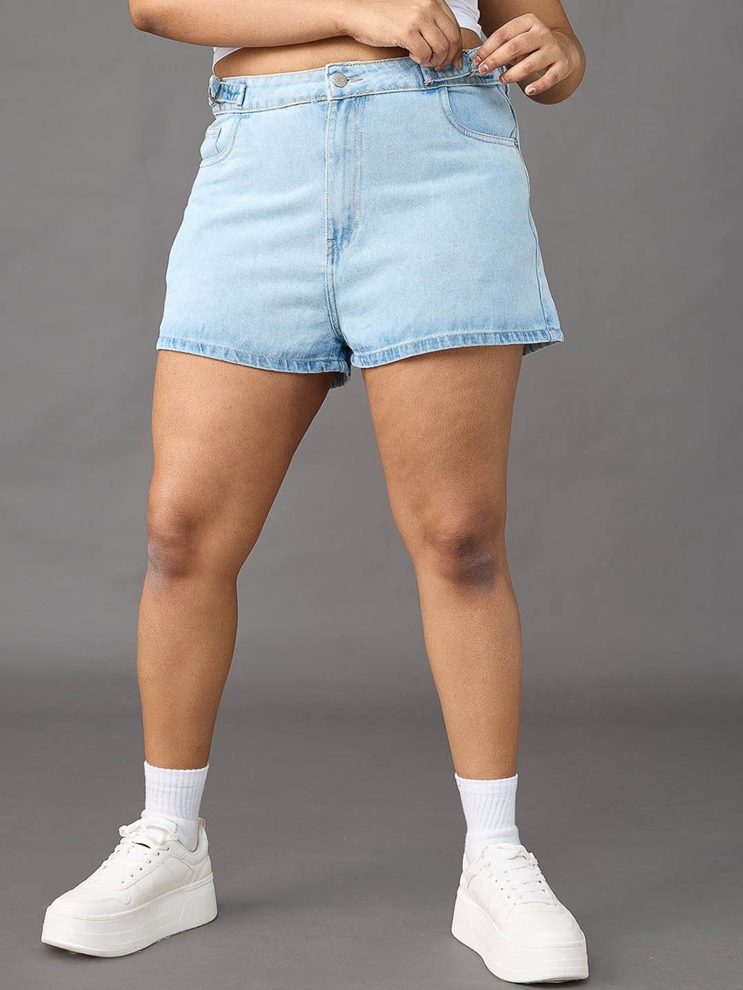 

FREAKINS Women High-Rise Regular Fit Pure Cotton Shorts, Blue