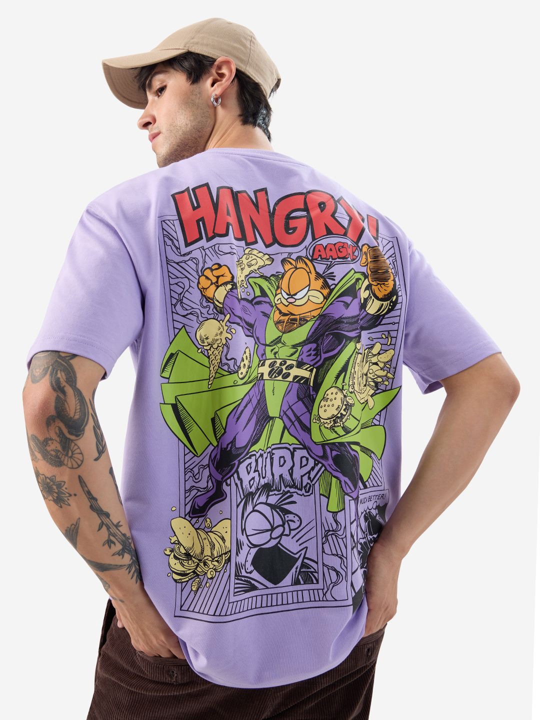 

The Souled Store Men Garfield Printed Oversized Pure Cotton T-shirt, Purple