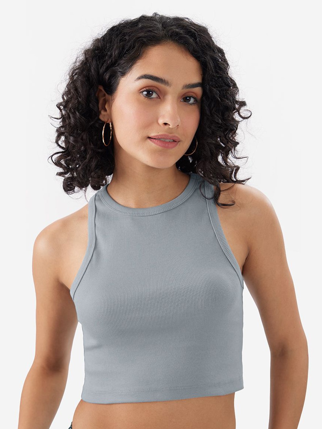 

The Souled Store Solid Crop Sleeveless Top, Grey