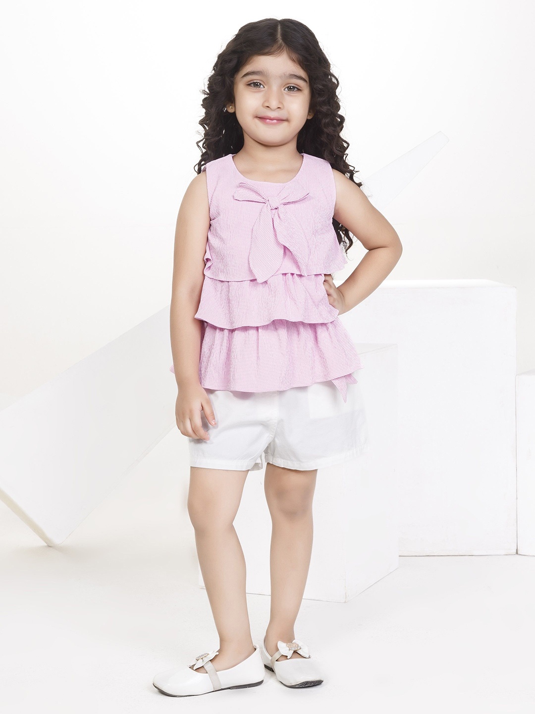 

Peppermint Girls Checked Square Neck Top with Shorts, Pink