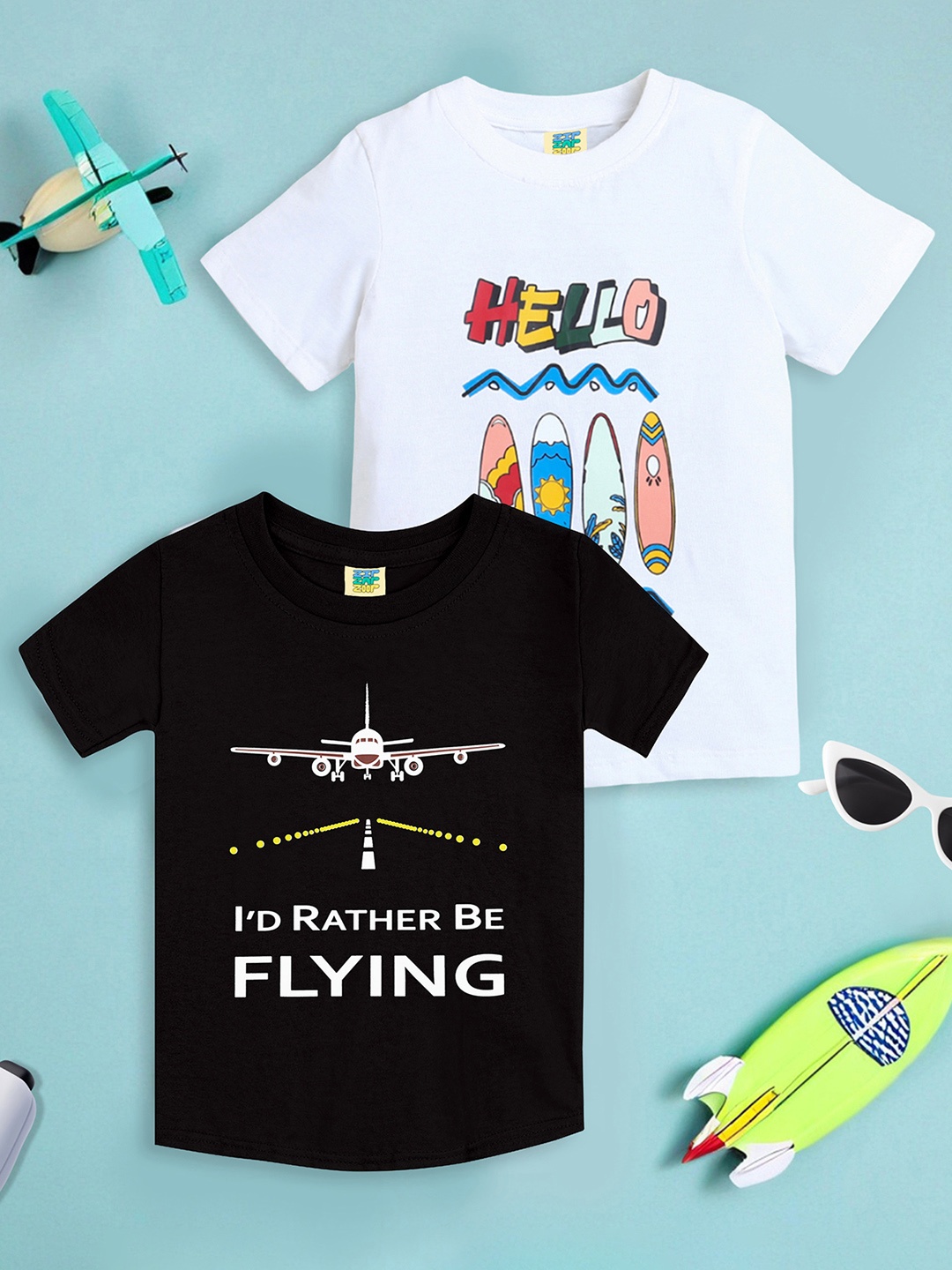 

ZIP ZAP ZOOP Boys Pack Of 2 Printed T-shirt, Black