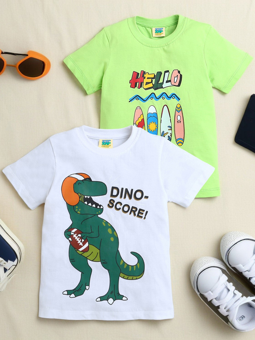 

ZIP ZAP ZOOP Boys Pack Of 2 Printed T-shirt, Green