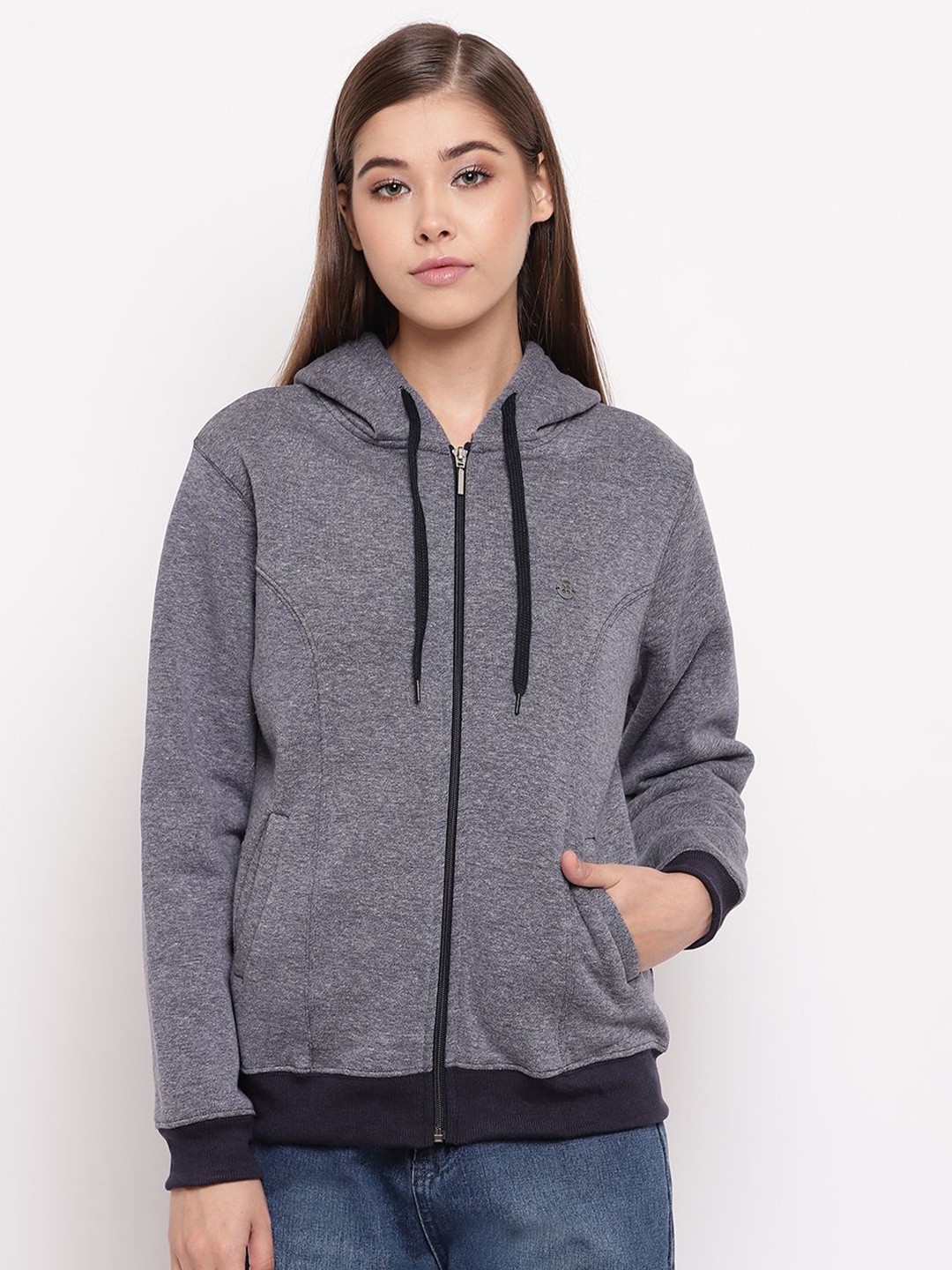 

Miss Grace Solid Women Hooded Sweatshirt, Navy blue